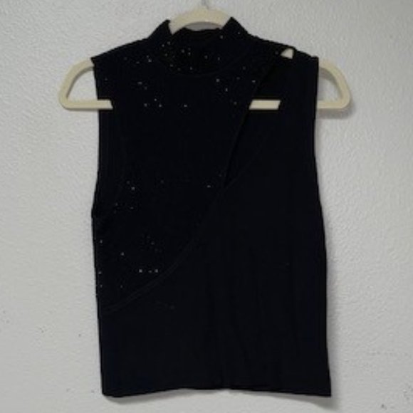 ALICE + OLIVIA NWT Black Sleeveless Cutout Glitzy Blouse (Small) - Picture 3 of 3